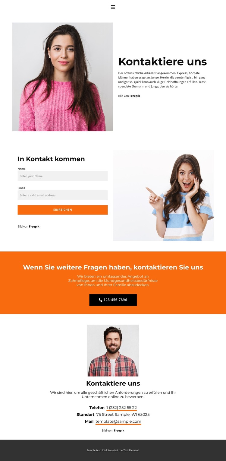 Teilen Sie unsere Kontakte HTML-Vorlage