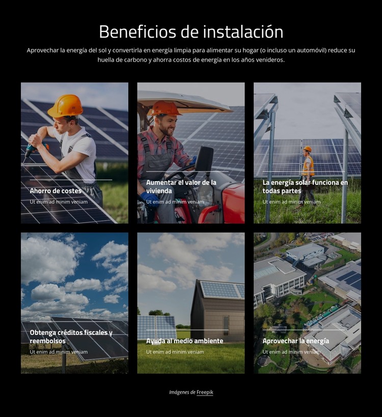 Beneficios de instalar paneles solares Plantilla HTML