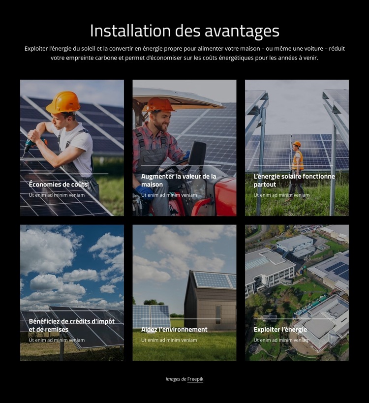 Avantages de l'installation de panneaux solaires Maquette de site Web