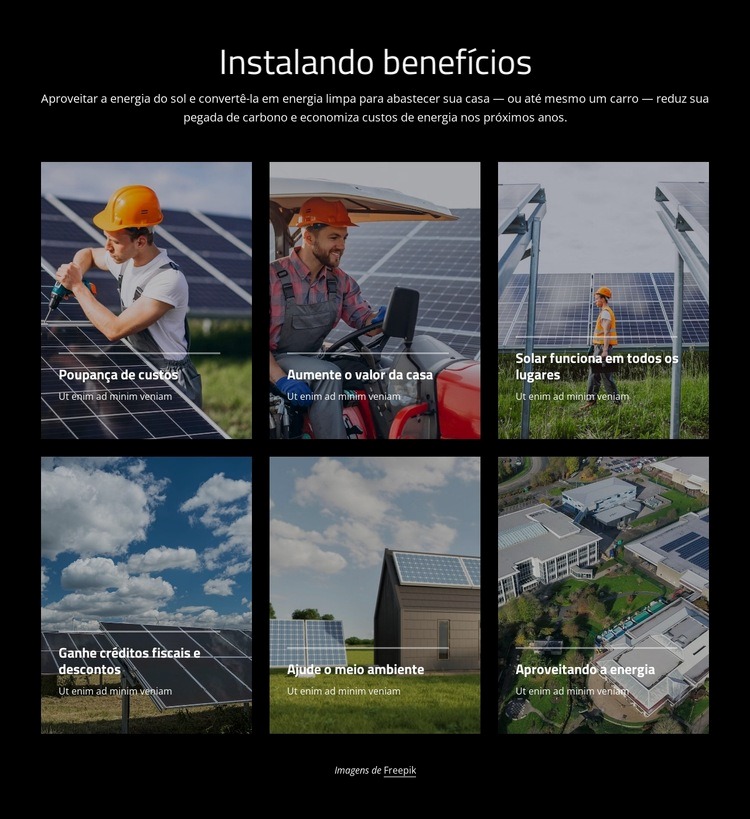 Benefícios da instalação de painéis solares Modelos de construtor de sites