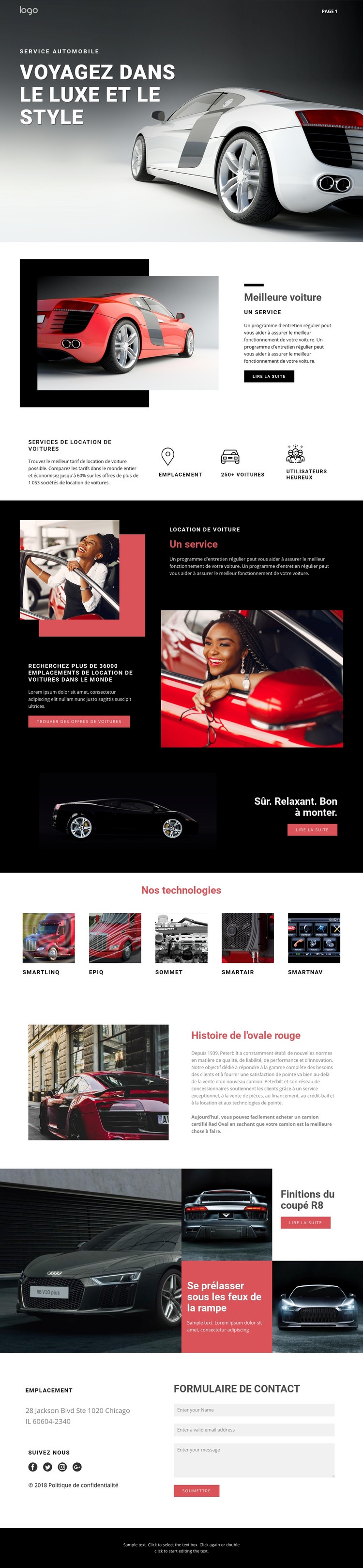Voyager dans des voitures de luxe Maquette de site Web