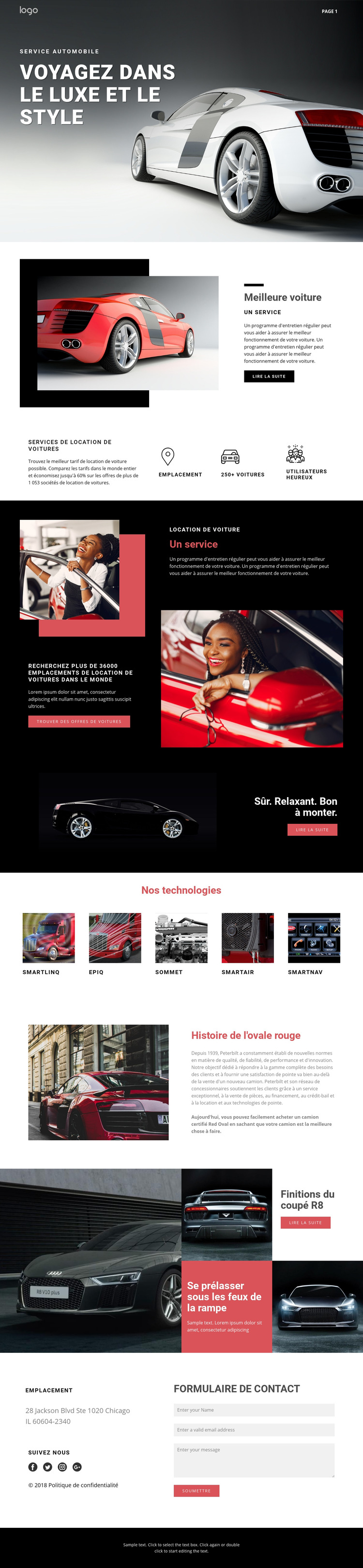 Voyager dans des voitures de luxe Modèle de site Web