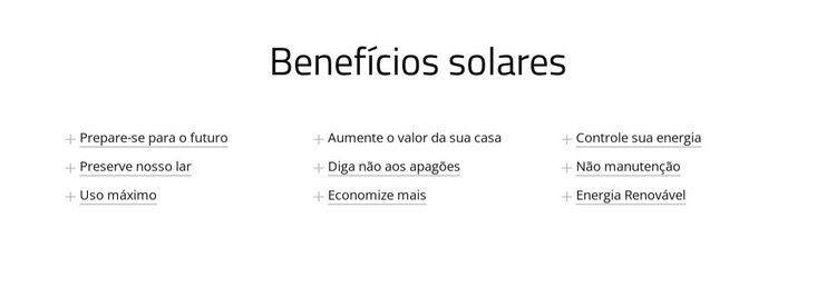 Benefícios do painel solar Maquete do site