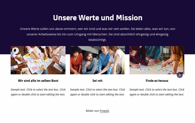 Unsere Werte und Mission Website design