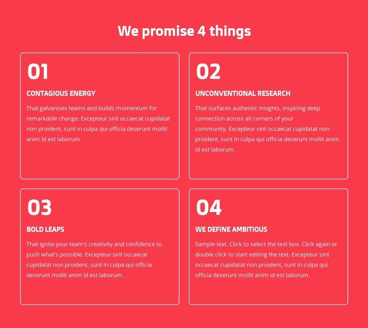 We promise 4 things Homepage Design