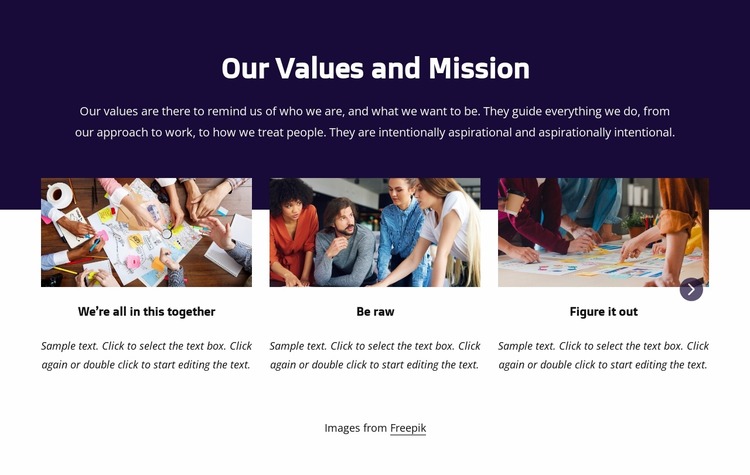 Our values and mission Html Website Builder