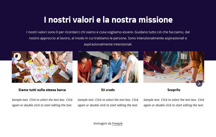 I nostri valori e la nostra missione Modello HTML