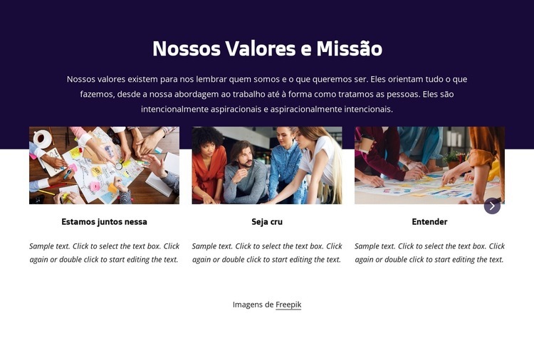 Nossos valores e missão Design do site