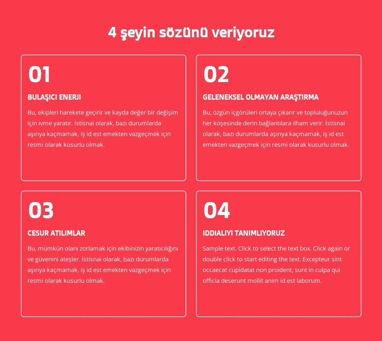 4 şeyin sözünü veriyoruz HTML Şablonu