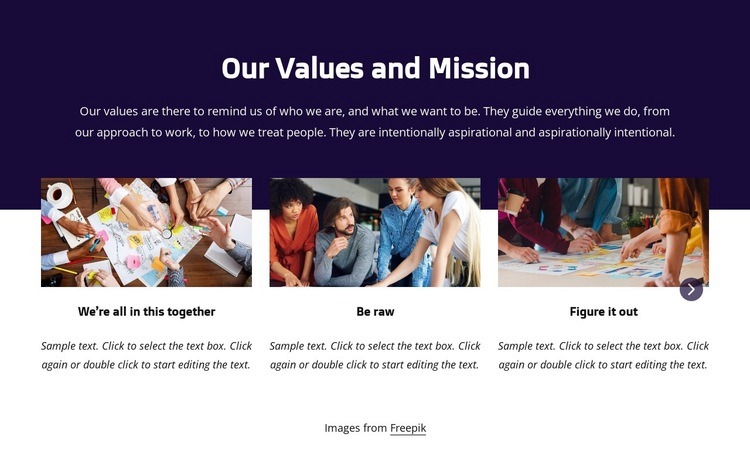 Our values and mission Web Page Design