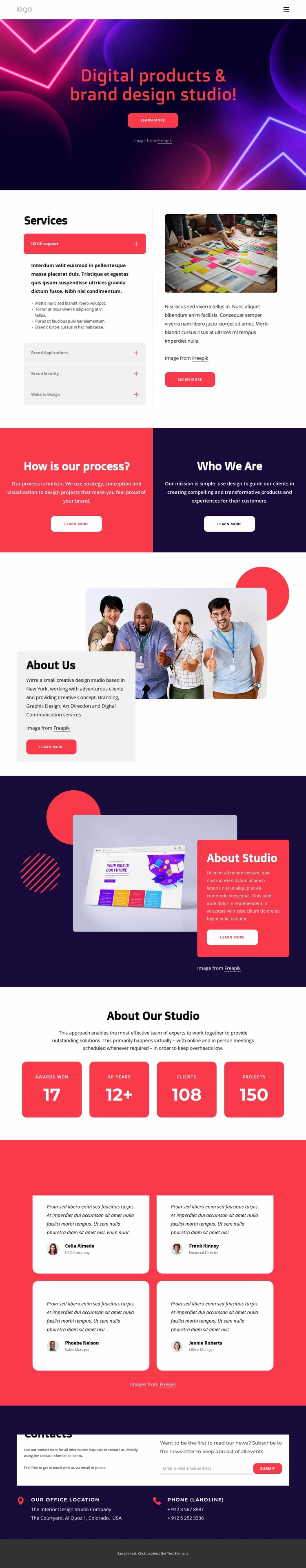Digital products and brand design studio Landing Page