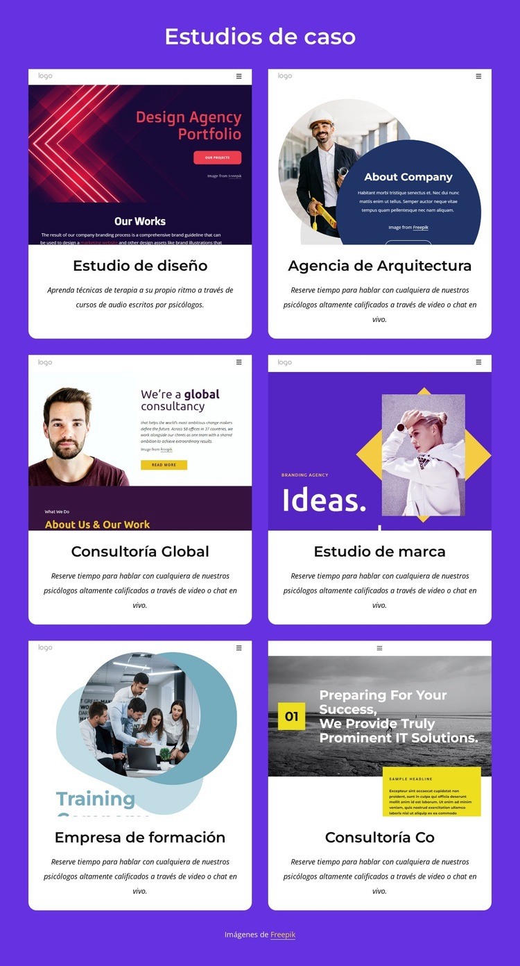 Consultoría creativa especializada en expresión de marca. Plantillas de creación de sitios web