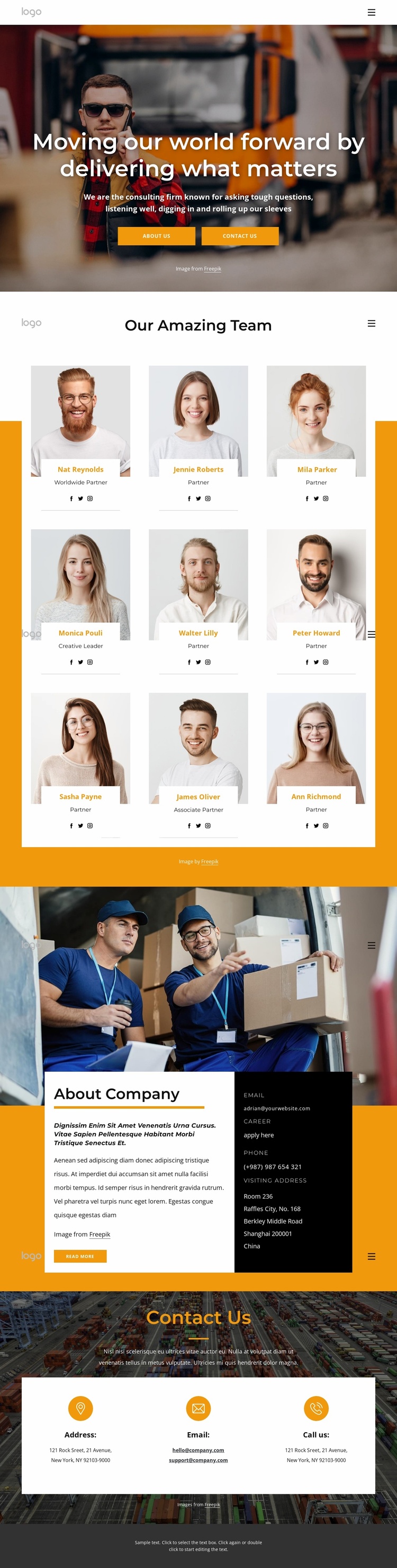 International parcel delivery company Landing Page