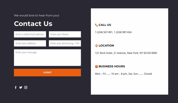 Contact us block with dark background Elementor Template Alternative