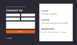 Contact Us Block With Dark Background - Site Template