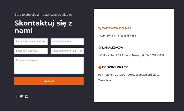 Skontaktuj się z nami blok z ciemnym tłem Szablon