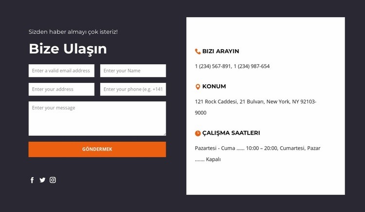 Koyu arkaplanlı bize ulaşın bloğu Html Web Sitesi Oluşturucu