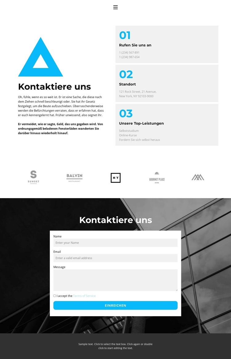 Kontakte zur Zentrale Website-Modell