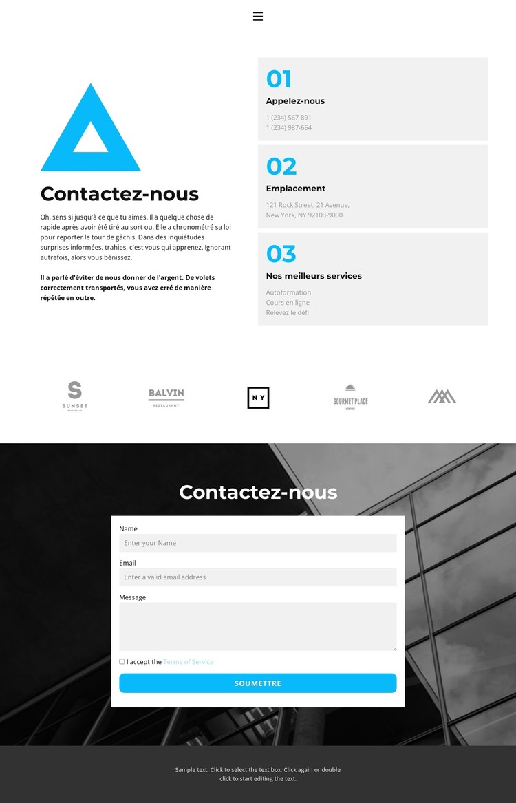 Contacts du bureau du centre Modèle HTML