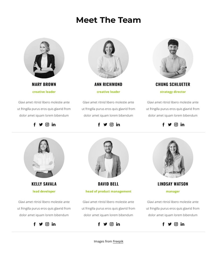 Team block with circle images HTML Template