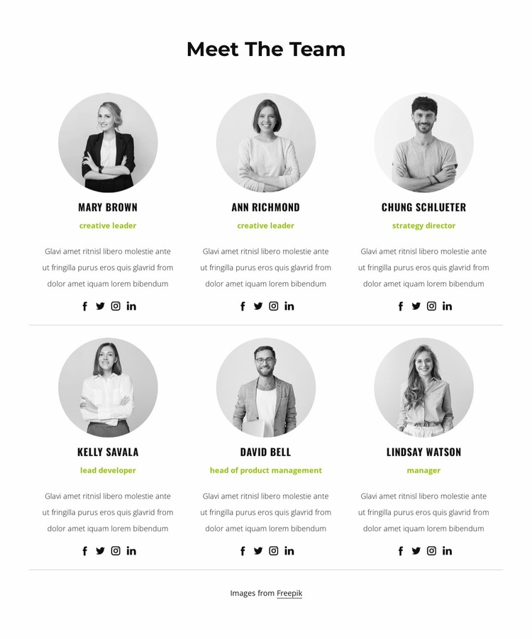 Team block with circle images Website Mockup