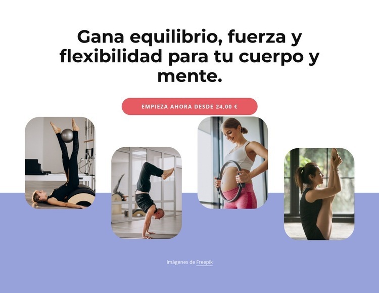 Ganancia, equilibrio, fuerza y flexibilidad. Maqueta de sitio web