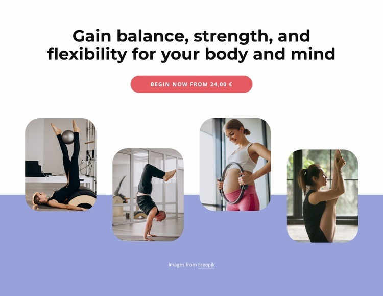 Gain, balance, strength and flexibility Html Code Example