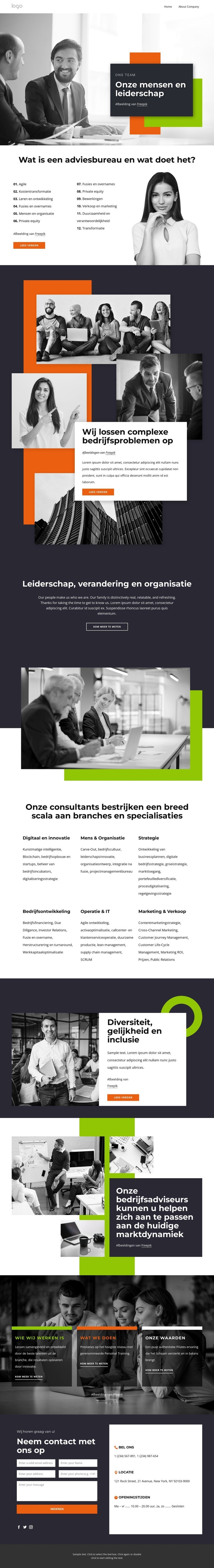 Onze mensen, partners en leiderschap Website ontwerp