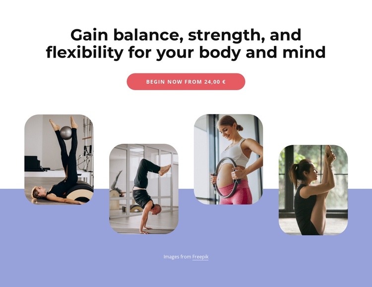 Gain, balance, strength and flexibility One Page Template