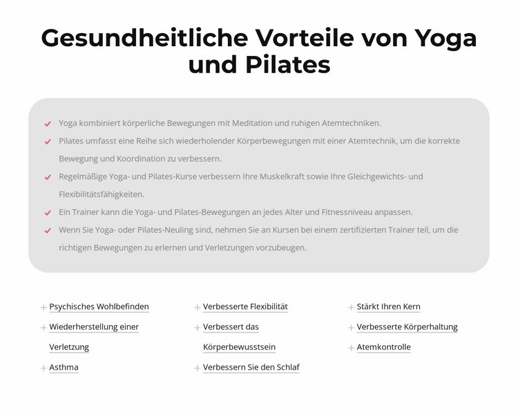Gesundheitliche Vorteile von Yoga und Pilates Eine Seitenvorlage