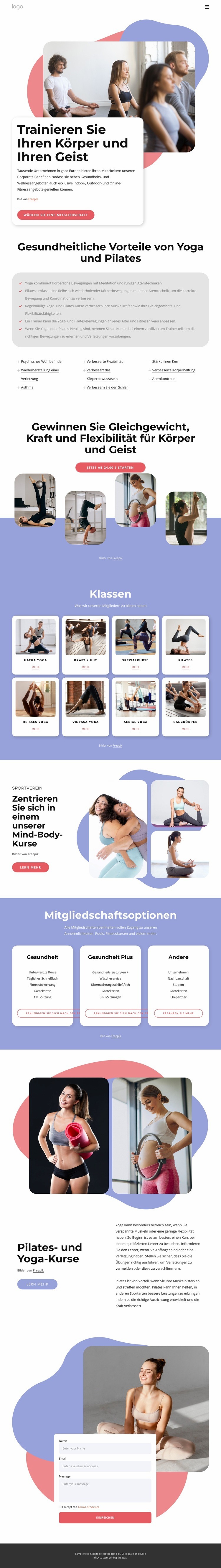 Pilates- und Yoga-Kurse HTML Website Builder