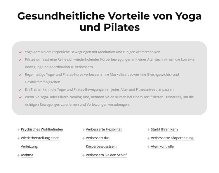 Gesundheitliche Vorteile von Yoga und Pilates Website-Modell
