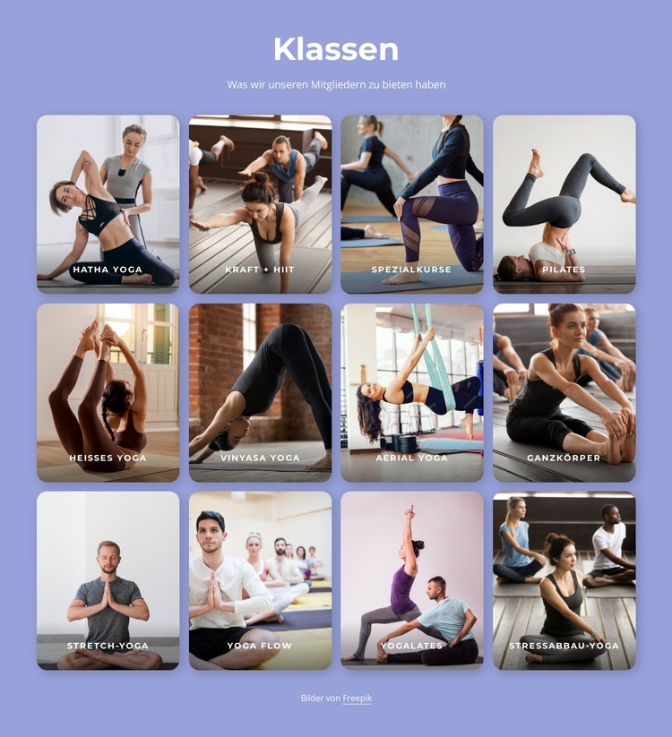 Wir bieten Pilates- und Yoga-Kurse an Website-Vorlage