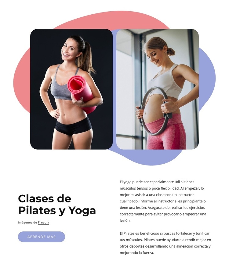 Pilates + Yoga es un estudio boutique. Maqueta de sitio web