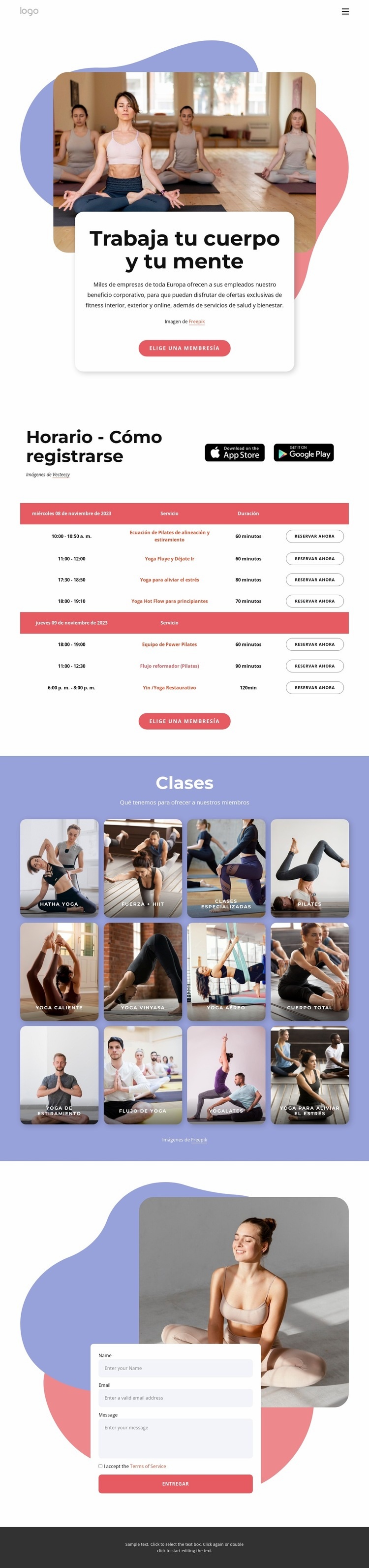 Disfruta del pilates y el yoga Maqueta de sitio web