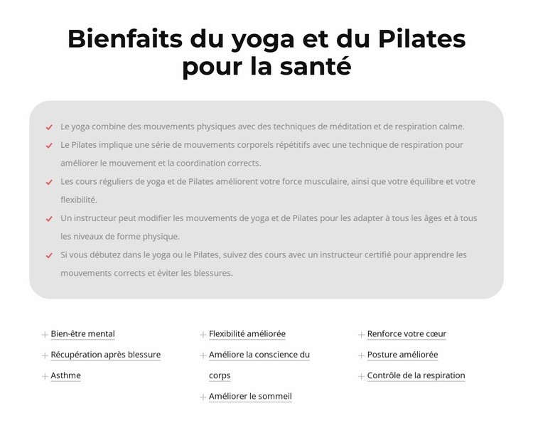 Bienfaits du yoga et du Pilates pour la santé Conception de site Web