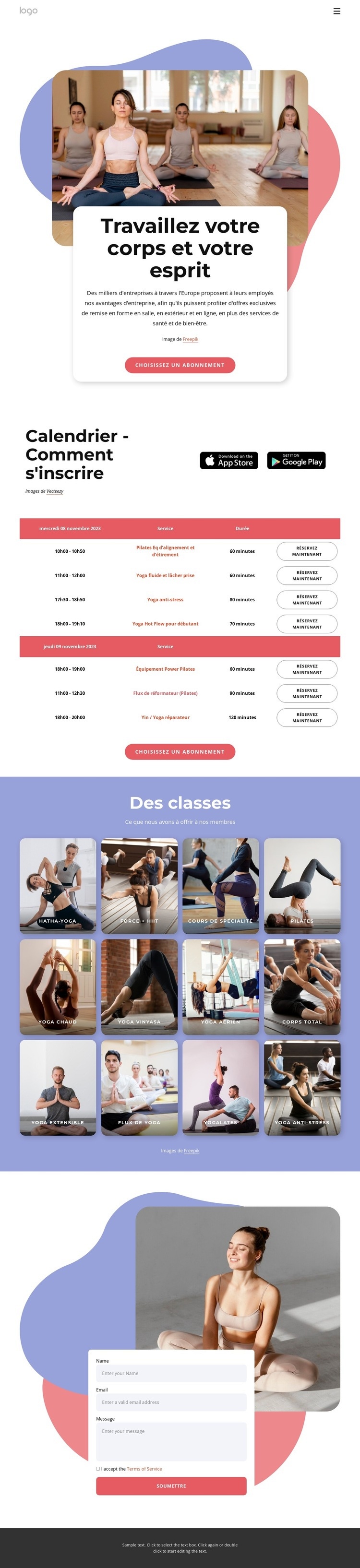 Profitez du Pilates et du yoga Conception de site Web
