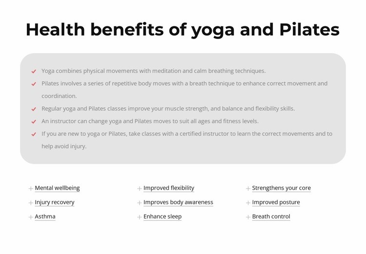 Health benefits of yoga and Pilates Homepage Design