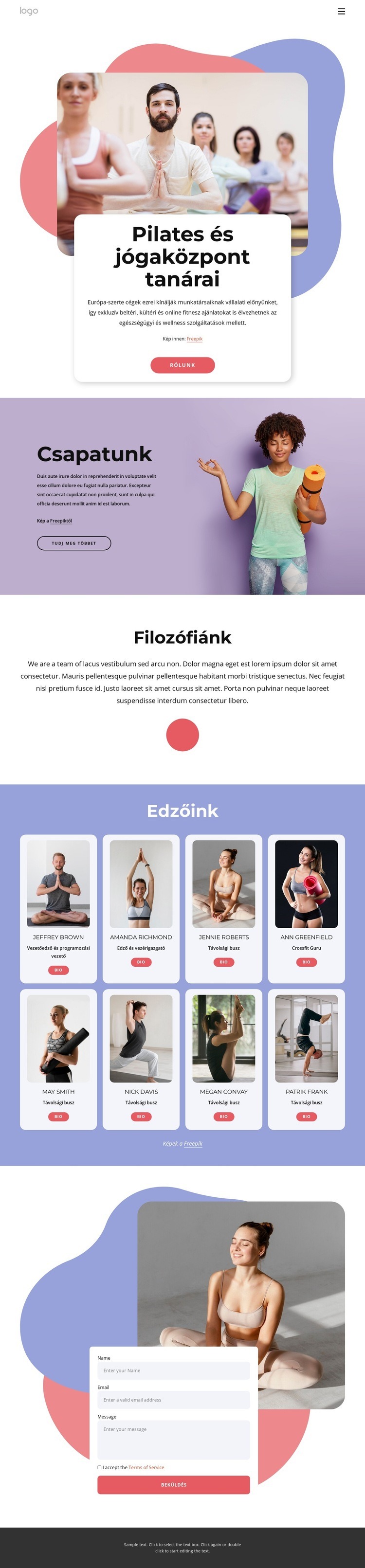 Pilates és jógaközpont tanárai HTML Sablon