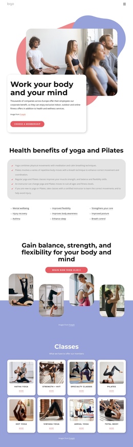 Pilates And Yoga Classes One Page Template