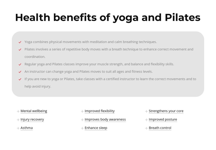 Health benefits of yoga and Pilates One Page Template