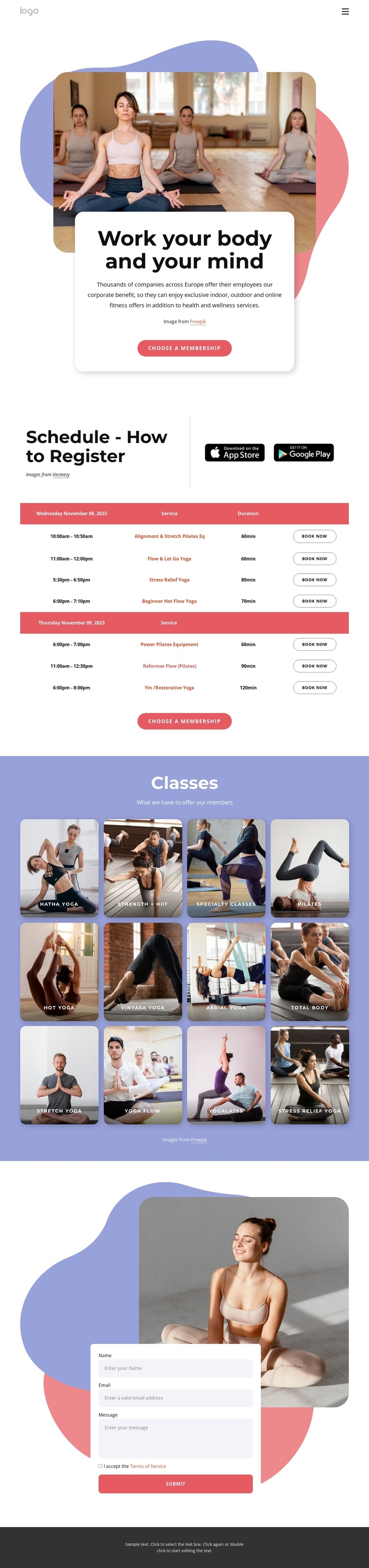 Enjoy pilates and yoga One Page Template