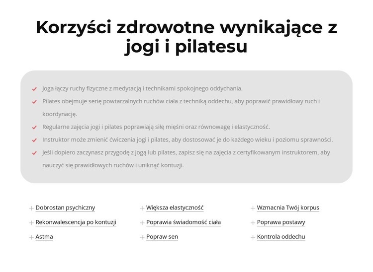 Korzyści zdrowotne wynikające z jogi i pilatesu Makieta strony internetowej