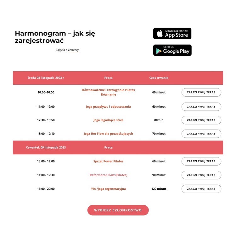 Harmonogram Szablon HTML5