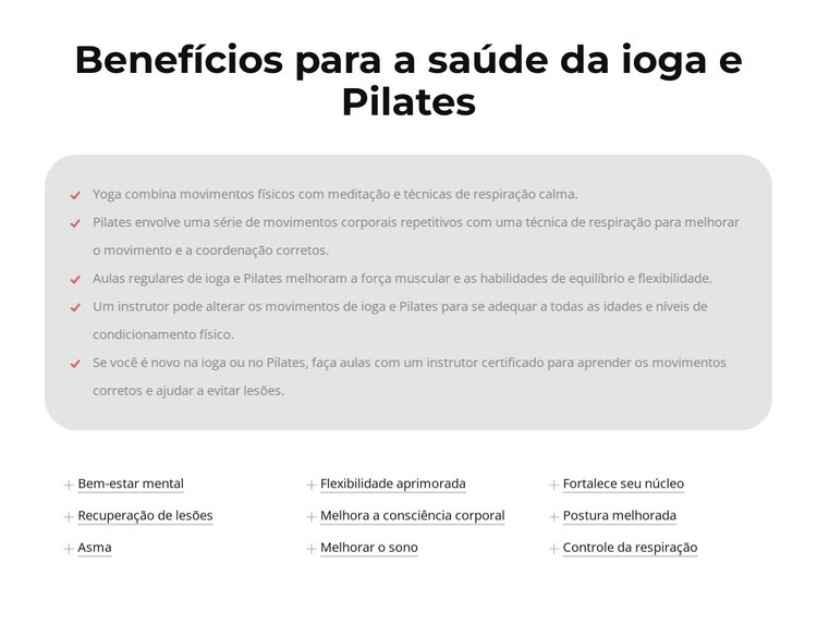 Benefícios para a saúde da ioga e Pilates Construtor de sites HTML