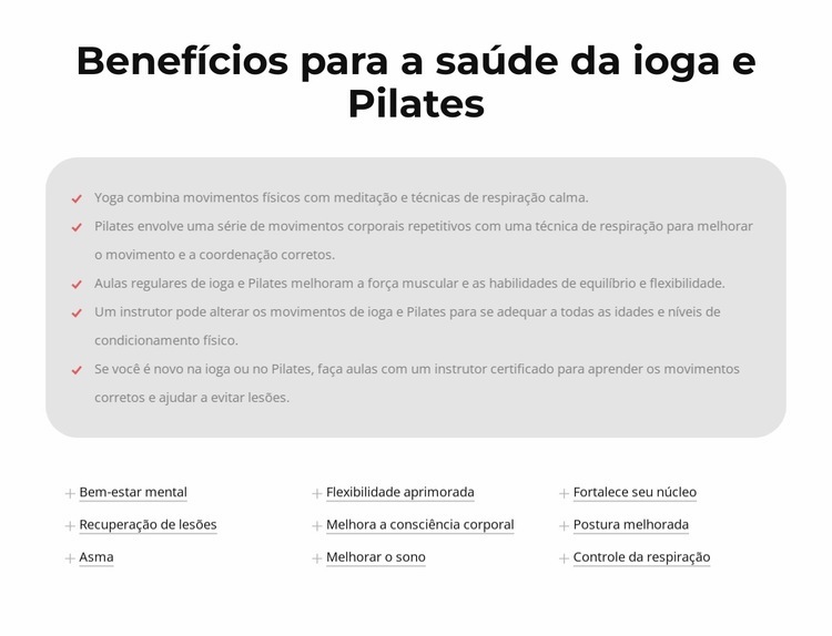 Benefícios para a saúde da ioga e Pilates Design do site