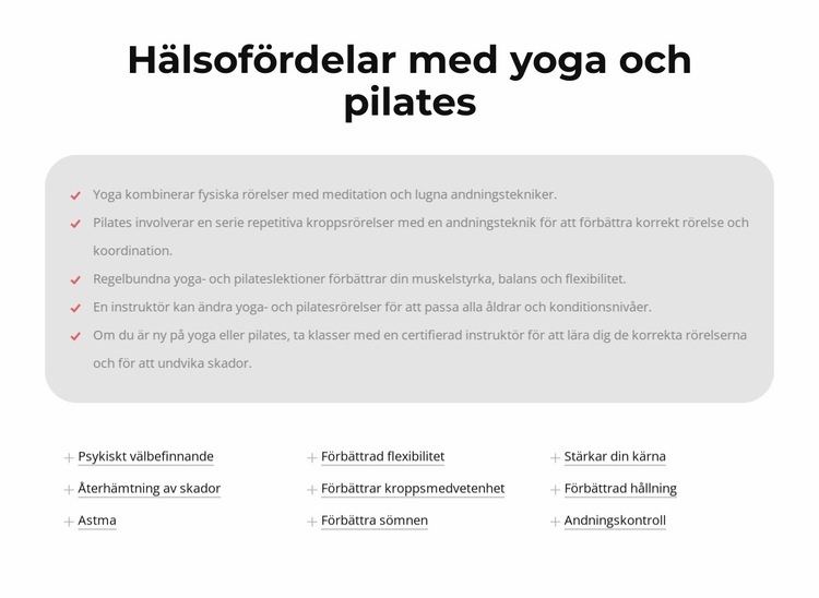 Hälsofördelar med yoga och pilates Webbplats mall