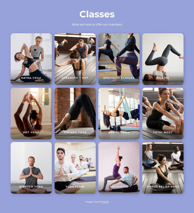 We offer pilates and yoga classes Template