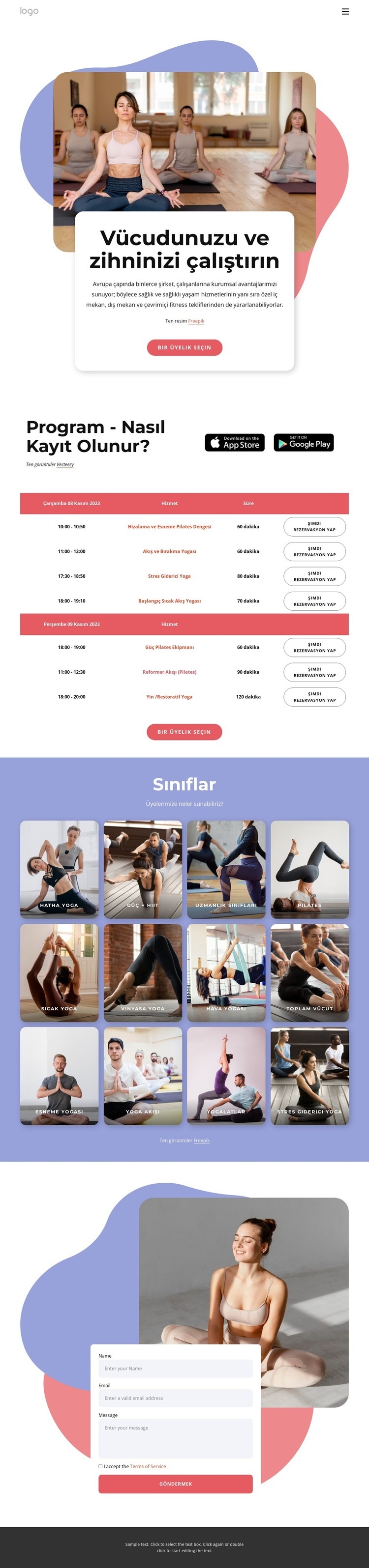 Pilates ve yoganın tadını çıkarın Web Sitesi Mockup'ı