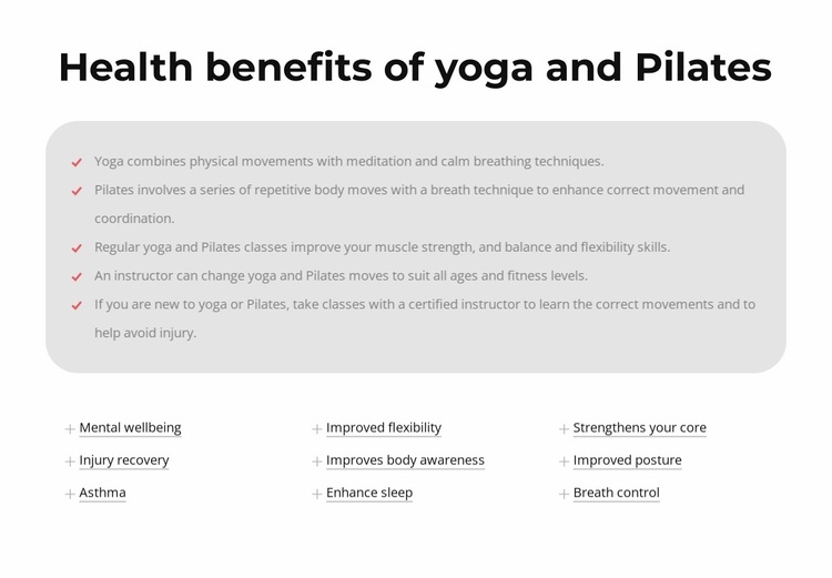 Health benefits of yoga and Pilates Website Design